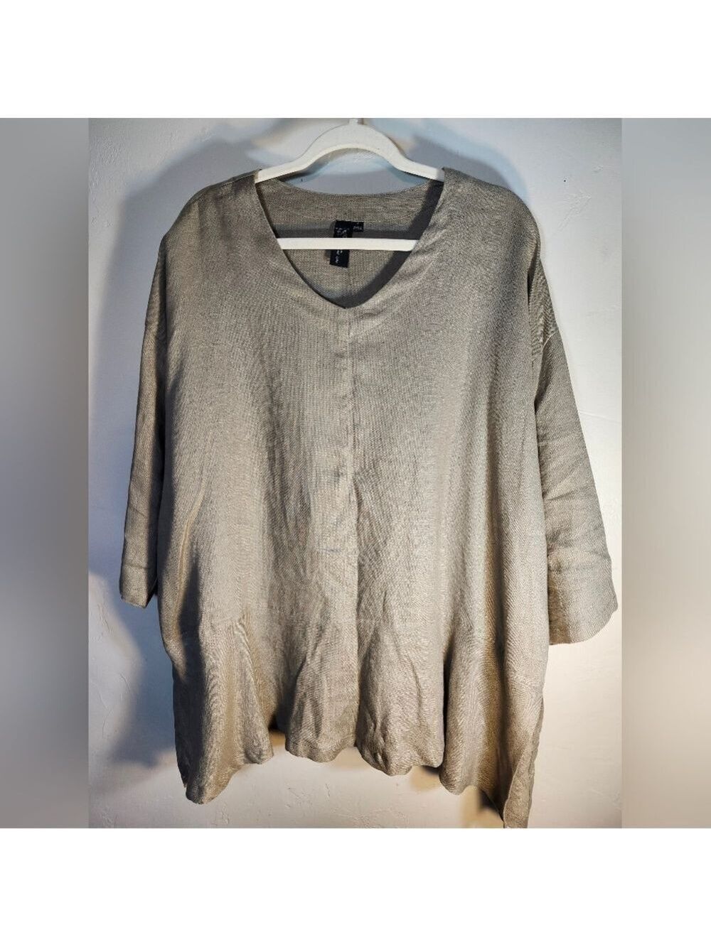 Focus 100% Linen Casual Lite Beige V-Neck Boxy Oversized Top L/XL